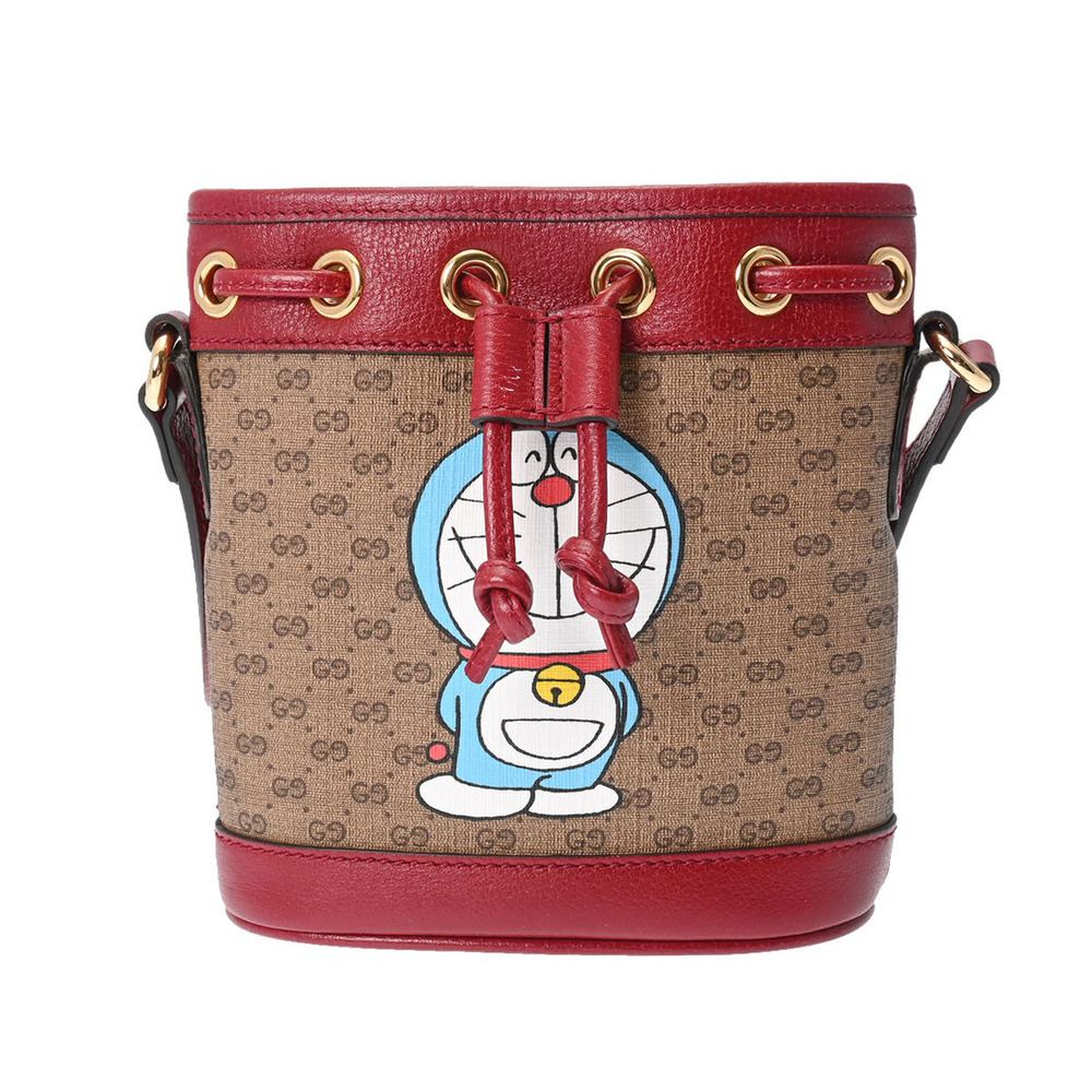GUCCI Bucket Bag GG Supreme Beige Tan Red Leather Shoulder
